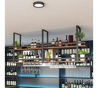 Etagere Au Plafond - Range Bouteille Suspendu Au Plafond À 2 Niveaux, Étagère De Rangement Suspendue De Cuisine, Porte-Verre À Vin En Bois Massif Fixé Au Mur Avec Rails De Garde ( Size : 120*30*80cm(4