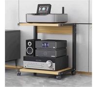 Étagère audio à 2 niveaux avec roulettes - Armoire AV ouverte pour équipement stéréo - Bois naturel - 50 x 40 x 65 cm - Étagère audiovidéo idéale pour home cinéma et systèmes de musique