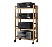 Étagère audio en bambou à 5 niveaux réglable en hauteur avec roulettes - Support multimédia pour composants stéréo home cinéma et étagère Hifi AV nizer (H 123 cm L 70 cm)