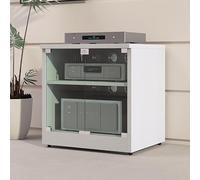 Étagère audio HiFi avec porte en verre - Étagère en métal réglable à 2 niveaux pour TV et composants phono - Finition marron élégante - Parfait pour le divertissement à domicile