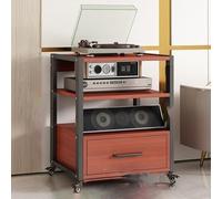 Étagère audio HiFi - Support multimédia à 3 niveaux en métal et bois pour amplificateur, tourne-disque et récepteur stéréo - Armoire de rangement de composants AV (marron)