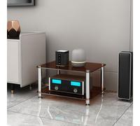 Étagère audio & meuble stéréo, support multimédia pour équipements Hi-Fi | Verre trempé 8 mm, cadre métallique stable, coins arrondis, meuble d’exposition pour récepteurs AV(B,2 Tier)