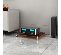 Étagère audio & meuble stéréo, support multimédia pour équipements Hi-Fi | Verre trempé 8 mm, cadre métallique stable, coins arrondis, meuble d’exposition pour récepteurs AV(B,1 Tier)