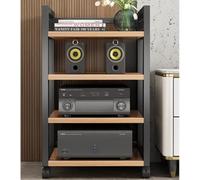Étagère audio réglable à 3 niveaux - Support roulant pour lecteurs CD - Étagère d'angle noire pour rangement de composants AV