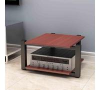 Étagère audiovisuelle en teck avec 2 niveaux Petit meuble TV d'angle pour console de tourne-disque et composants AV