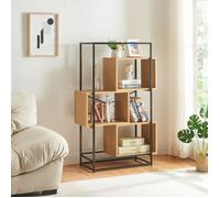 [en.casa] Étagère Autoportante Polyvalente Bibliothèque Design Intemporelle avec 3 Compartiments de Rangement Acier Panneau de Particules 126 x 80 x 33 cm Noir Effet Chêne