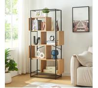 [en.casa] Étagère Autoportante Polyvalente Bibliothèque Design Intemporelle avec 4 Compartiments de Rangement Acier Panneau de Particules 160 x 80 x 33 cm Noir Effet Chêne