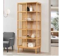 en.casa Étagère autoportante Trundholm Bambou 185 x 80 x 45 cm Porte coulissante Naturel