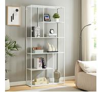[en.casa] Étagère Autoportante Bibliothèque Style Intemporel Industriel Meuble de Rangement Design pour Salon Chambre Bureau Acier 188 x 90 x 30 cm Blanc