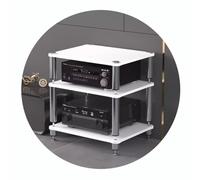 Étagère AV stable à plusieurs étages avec pieds amortissants pour une protection audio-vidéo optimale, rack Hi-Fi pour une fixation et une stabilité supérieures dans les systèmes de divertissement à