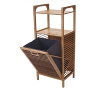 Étagère avec corbeille à linge HWC-B94 bambou 95x40x30cm 28l
