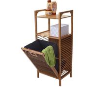 Etagère avec panier à linge HWC-B94, Bac à linge Collecteur de linge Etagère sur pied Rangement, Bambou 95x40x30cm 28l