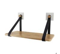 Etagere Bambou + Lanieres Simili Cuir Sur Sticker Ou A Fixer - Noir/bambou - TENDANCE