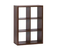 Etagère bibliothèque 2 niveaux 6 compartiments casiers effet bois de noyer L 1112 x P 39 x H 76cm