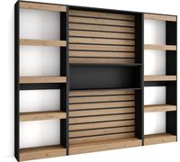 Étagère Bibliothèque, 230x25x186cm, Salon, Salon, Bureau, Chêne et noir