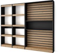 Étagère Bibliothèque, 230x25x186cm, Salon, Salon, Bureau, Chêne et noir