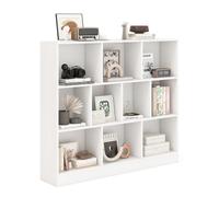 Étagère Bibliothèque 3 Niveaux COSTWAY-120 x 24 x 104 CM-10 Cases Ouverts Rangement-Kit Anti-Basculement-Capacité Max 170 KG-Blanc Multicolore