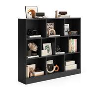 Étagère Bibliothèque 3 Niveaux COSTWAY-120x24x104 CM-10 Cases Ouverts Rangement-Kit Anti-Basculement-Capacité Max 170 KG-Noir