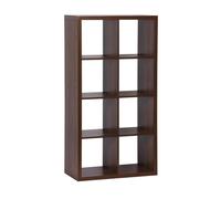 Etagère bibliothèque 4 niveaux 8 compartiments. casiers. effet bois de noyer. L 76 x P 39 x H 146cm