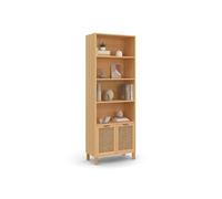 IDMarket Étagère bibliothèque EDHEN 4 niveaux avec placard cannage et bois