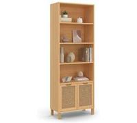 IDMarket Étagère bibliothèque EDHEN 4 niveaux avec placard cannage et bois