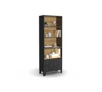 IDMarket - Etagère bibliothèque 5 Niveaux avec Placard Ester Portes métal Noir et Plateau Bois Design Industriel