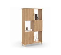 IDMarket - Étagère bibliothèque Juliette 6 cases lattes tasseau bois coloris chêne avec placard