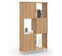 Etagère bibliothèque 6 cases JULIETTE lattes tasseau bois coloris chêne avec placard Beige G