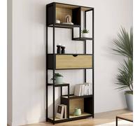 Etagère Bibliothèque 6 Niveaux Asymétrique Detroit Avec Tiroir Design Industriel 161 Cm