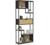 Etagère bibliothèque 6 niveaux asymétrique DETROIT avec tiroir design industriel 161 cm Bois G