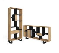 Étagère Bibliothèque, 67x31x174cm, Design industriel, Chêne et noir, RF4114