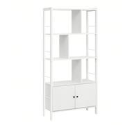 Étagère, Bibliothèque à 4 Niveaux, Meuble de Rangement, Placad, avec Portes, Grand, Cadre en Acier, pour Salon, Bureau, Chambre, Style Moderne, Blanc Érable et Blanc Nuage UNE FAÇON DE RANGEMENT DE PL