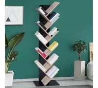 Etagère Bibliothèque À Livres Tea Forme D'arbre 10 Niveaux Bois Noir Et Étagères Façon Hêtre