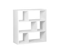 Etagère bibliothèque asymétrique 3 niveaux 6 compartiments. casiers. effet bois blanc. L 111.2 x P 39 x H 115.2cm