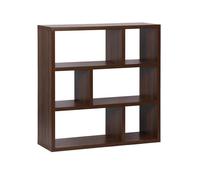 sweeek - Etagère bibliothèque asymétrique 3 Niveaux 6 Compartiments. casiers. Effet Bois de Noyer. L 111.2 x P 39 x H 115.2cm