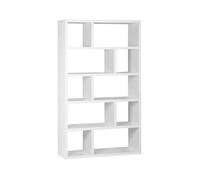 Etagère bibliothèque asymétrique 5 niveaux 10 compartiments. casiers. effet bois blanc. L 111.2 x P 39 x H 190cm
