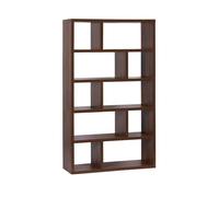 Etagère bibliothèque asymétrique 5 niveaux 10 compartiments. casiers. effet bois de noyer. L 111.2 x P 39 x H 190cm