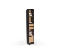 IDMarket - Etagère bibliothèque Carla Noir et Effet Bois | Avec 3 étagères + 2 tiroirs + 1 placard, h. 190 cm