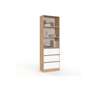 IDMARKET Etagère bibliothèque CARLA 3 niveaux 3 tiroirs blanc et effet bois 190 cm
