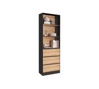 IDMarket – Etagère bibliothèque Carla – 3 niveaux, 3 tiroirs – Noir effet bois – H.190 cm