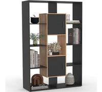 Etagère bibliothèque COLETTE avec 11 compartiments et 2 cases noir et effet bois 143 cm Multicolore G