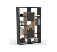 IDMarket - Etagère bibliothèque Colette avec 11 Compartiments et 2 Cases Noir et Effet Bois 143 cm