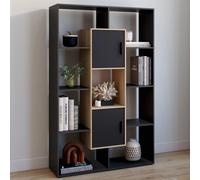 IDMarket - Etagère bibliothèque Colette avec 11 Compartiments et 2 Cases Noir et Effet Bois 143 cm