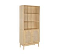 Etagère bibliothèque décor bois et cannage 4 niveaux 2 portes JUDITH
