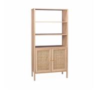 Etagère bibliothèque décor bois et cannage 4 niveaux Bohème