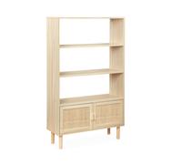 Étagère Bibliothèque Décor Bois Et Cannage Camargue 3 Niveaux 2 Portes Marron