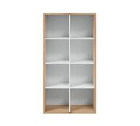 Etagère bibliothèque en panneau de particules mélaminé coloris blanc mat et chêne - Hauteur 137 x Longueur 71 cm x Profondeur 33 cm