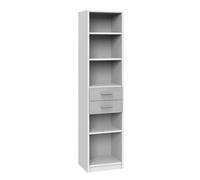 Etagères enfant Pegane Etagère, bibliothèque enfant 2 tiroirs coloris Blanc, rechampis teinte béton gris clair - longueur 48 x hauteur 197 x profondeur 40 cm--