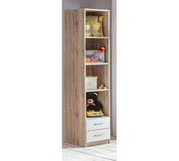 Etagères enfant Pegane Etagère, bibliothèque enfant 2 tiroirs coloris Imitation chêne San Remo, rechampis blanc - longueur 48 x hauteur 197 x profondeur 40 cm--