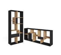 Étagère Bibliothèque, Étagère de Rangement, 67x31x162cm, Noir et chêne, RF4119